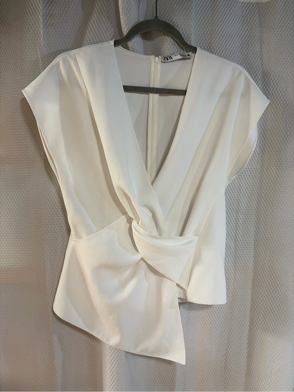 Zara Ivory Twist-Front Draped V-Neck Blouse